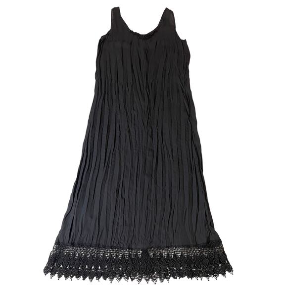 Cher Jacque Dresses & Skirts - VTG Cher Jacque Y2K Black Crinkle Lace Detailed Whimsy Goth Midi Slip Dress Lg